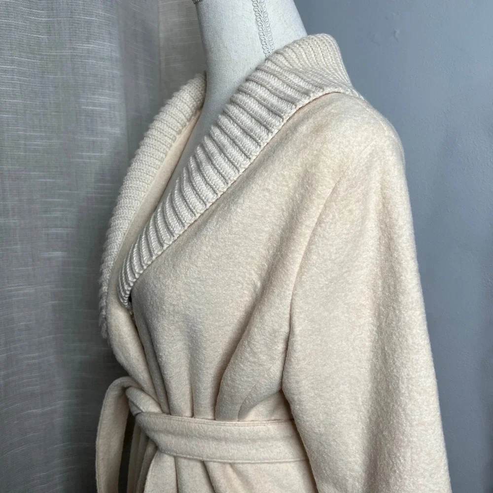 Banana Republic Wool Coat Jacket Wrap Shawl Belted Cream Ivory Womens Size Small